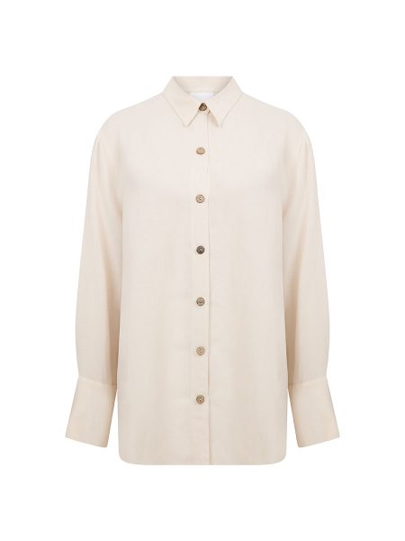 Lui bej on Lui Beige Oversized Linen Shirt