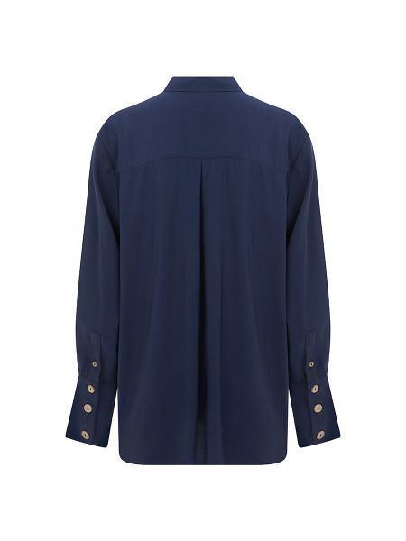 Lui laci arka Lui Navy Blue Oversized Linen Shirt