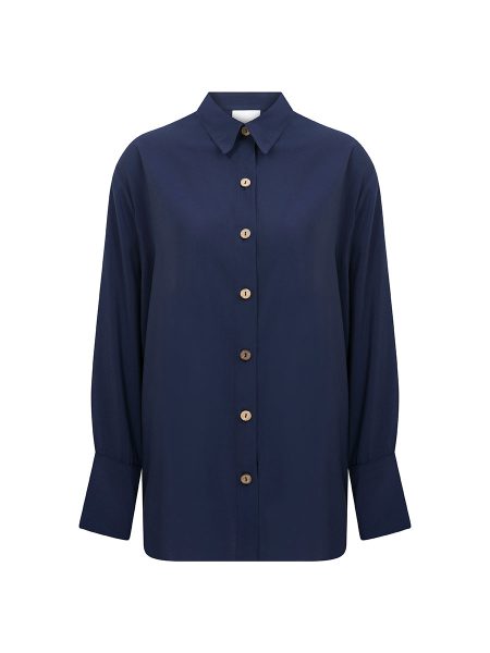 Lui laci on Lui Navy Blue Oversized Linen Shirt